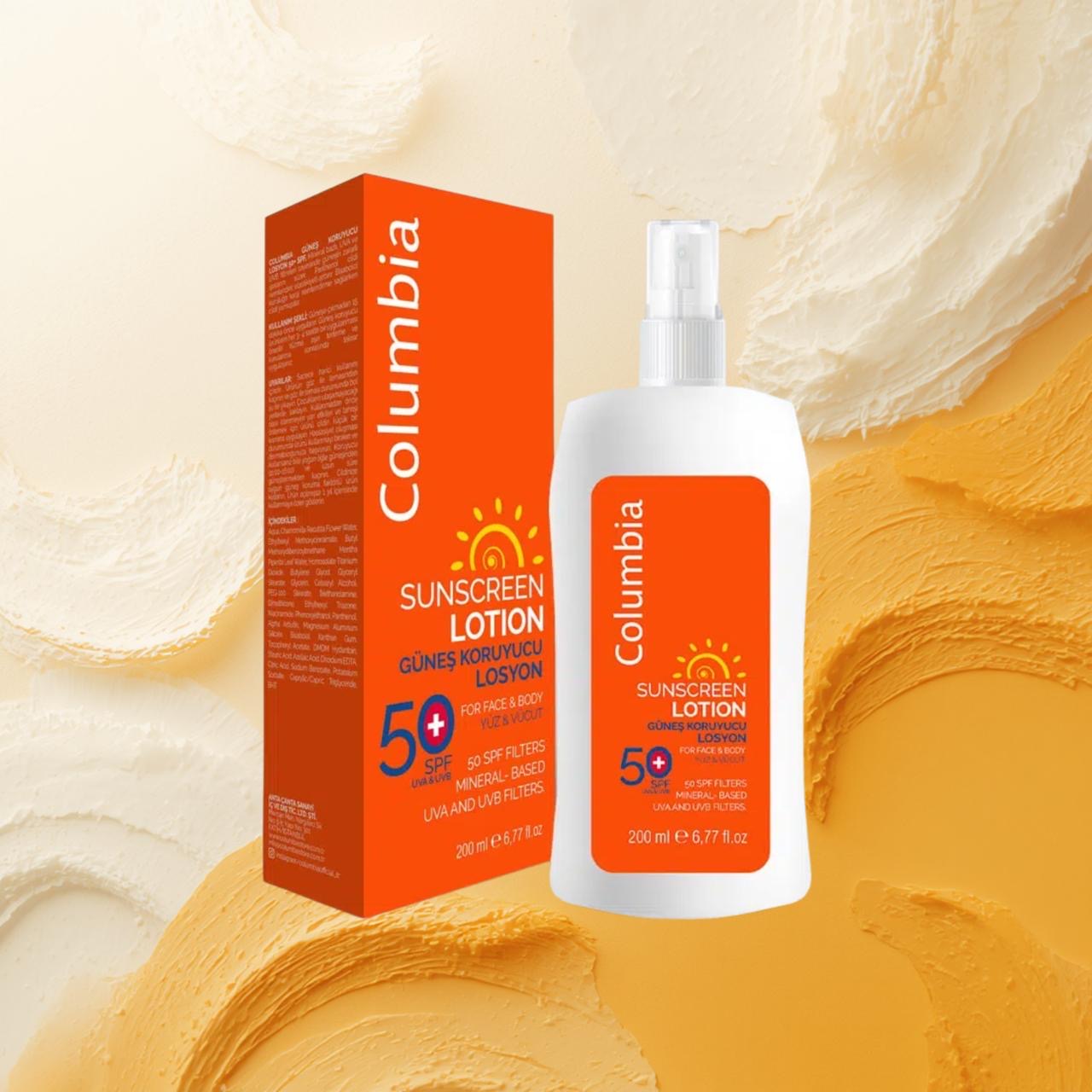 لوشن واقي شمس للوجه والجسم من كولومبيا، حماية عالية SPF 50 .